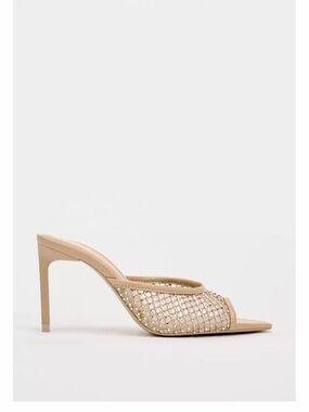 Zara Festive Collection Rhinestone Mesh Nude High-Heel Mule